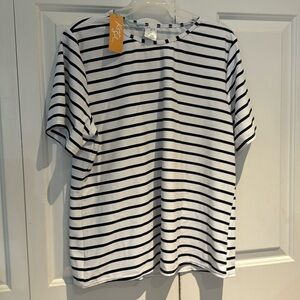 Kona Sol Black and White Striped Swim Top